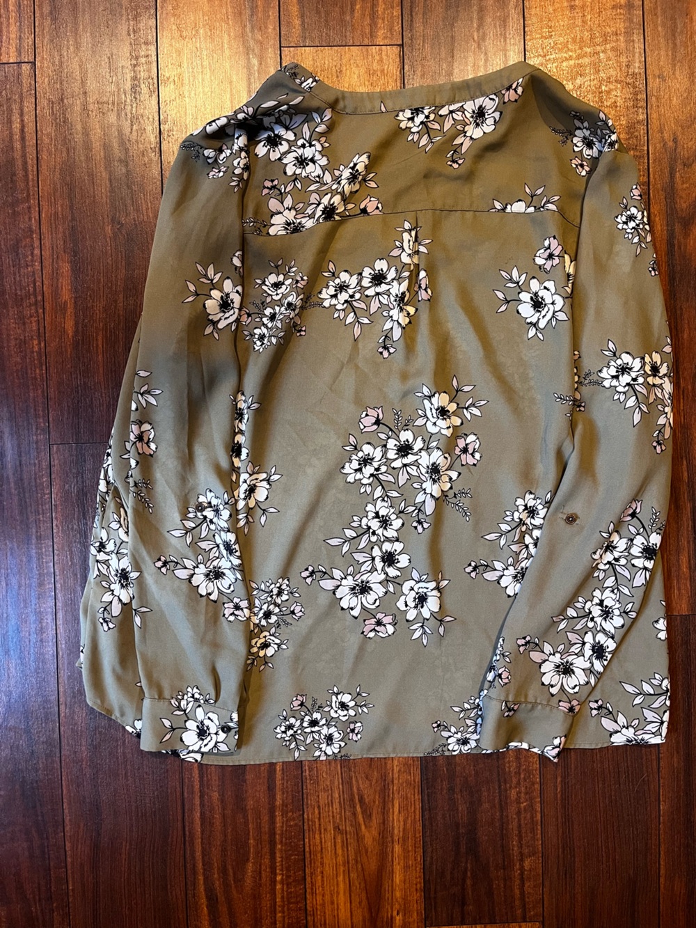 Olive Floral Long-Sleeve Blouse - Women